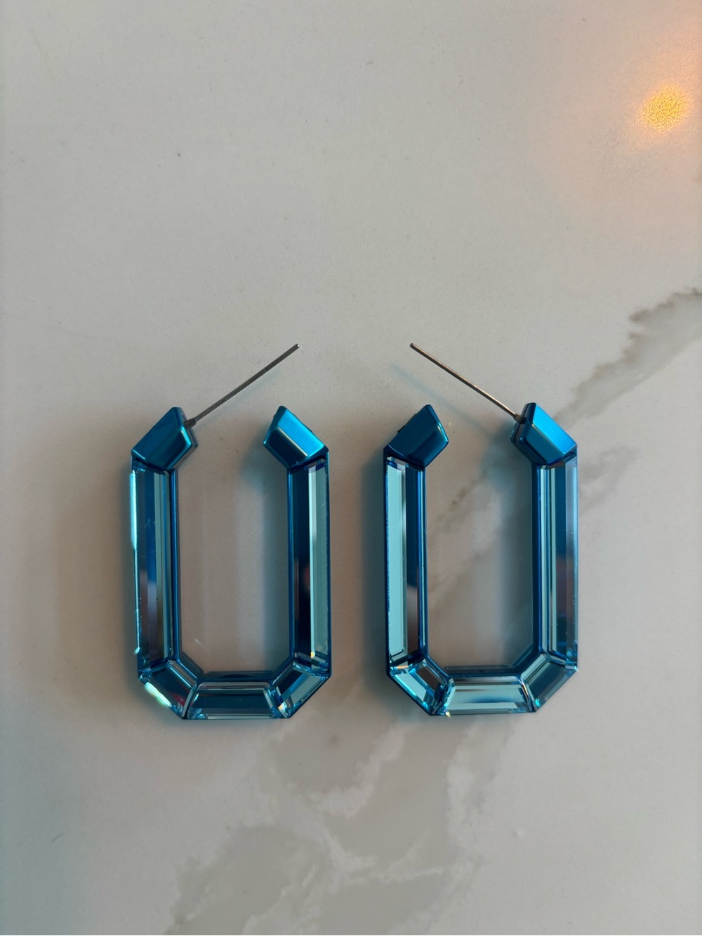 Swarovski Lucent Blue Crystal Hoop Earrings - Picture 3 of 9